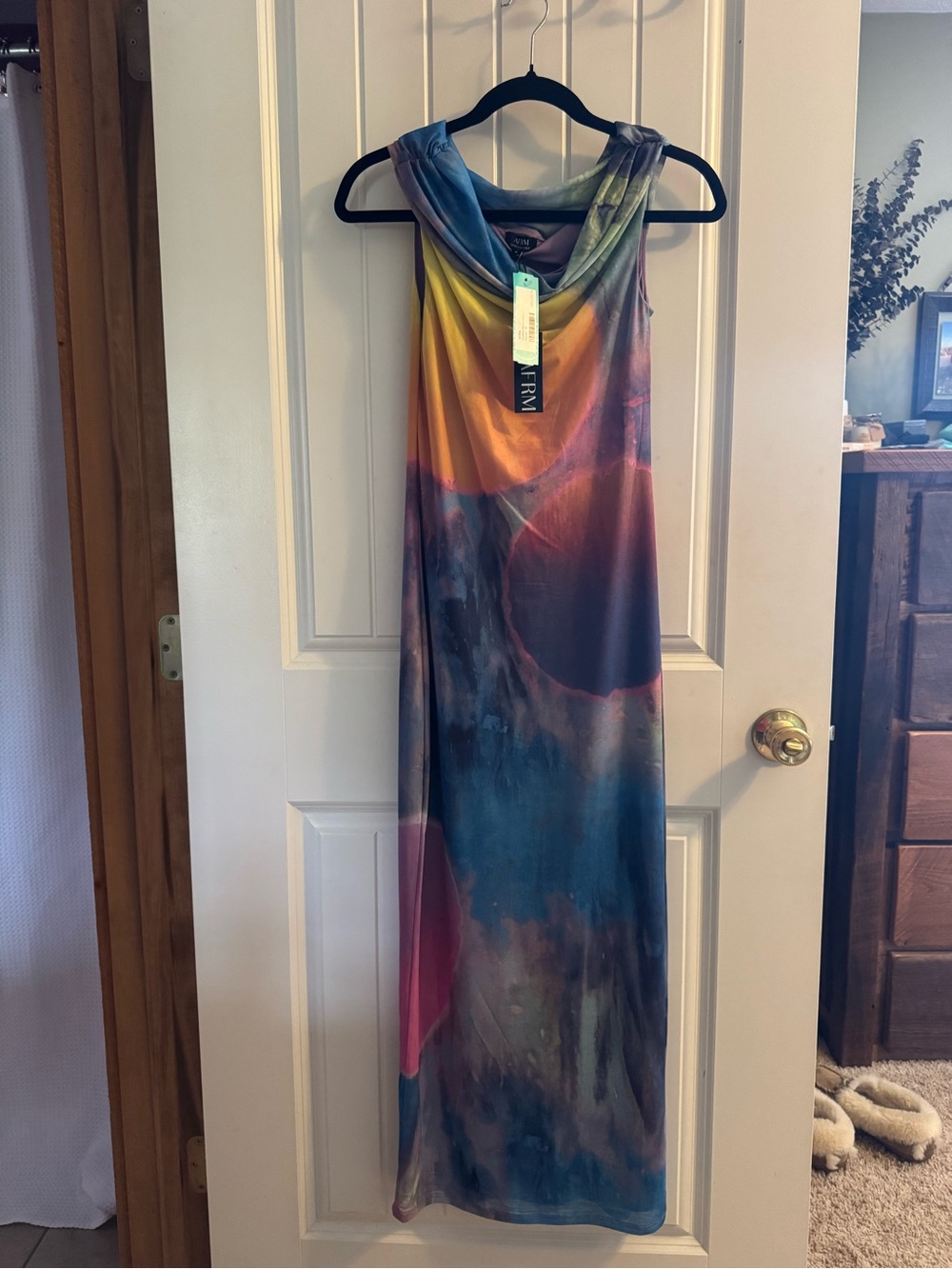 AFRM Multicolor Galaxy-Print Maxi Dress in Blue, Purple, Yellow and Pink